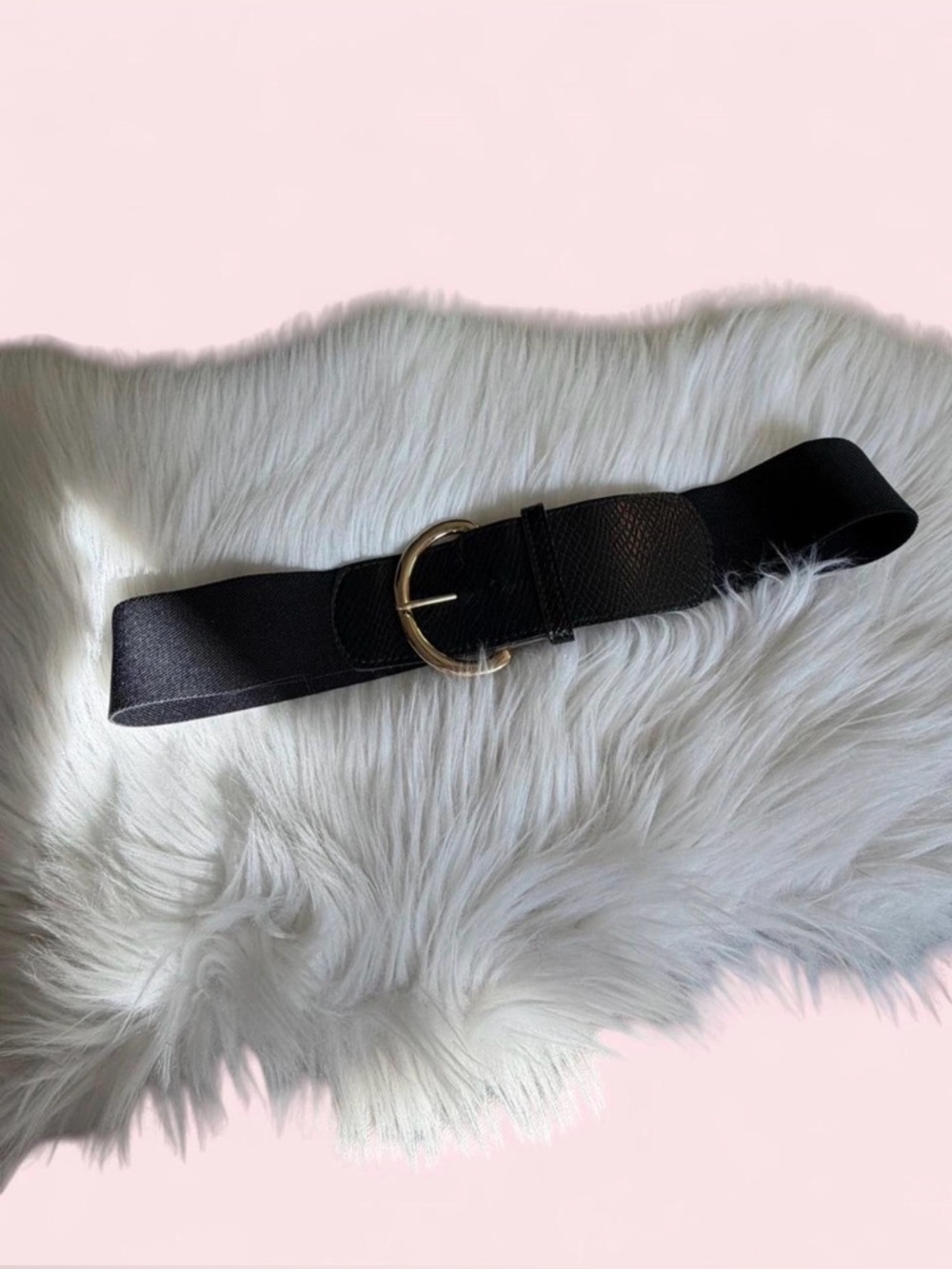 Vintage black faux leather belt with gold buckle
